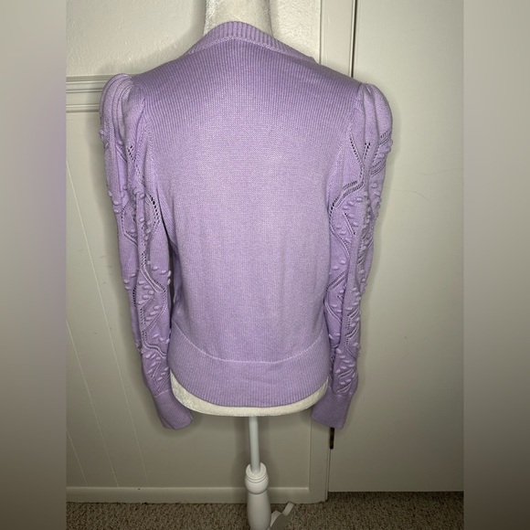 Express Women's Cardigan Bubbles Sweater Puff Sleeve Lavender Cotton size L - Picture 4 of 9